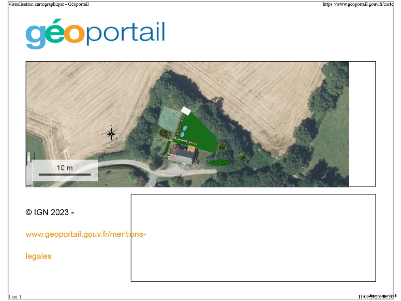 vue aérienne de notre jardin à la Pétoulière à Vijon