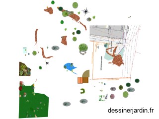 Plan terrasse jardin bassins étang saule 