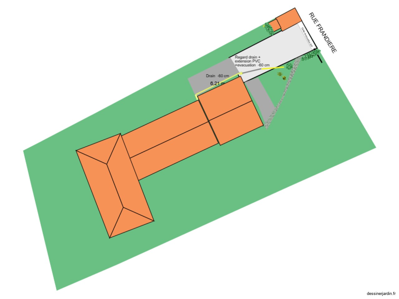 Plan de l'entrée Jardin AM212 drain de studio